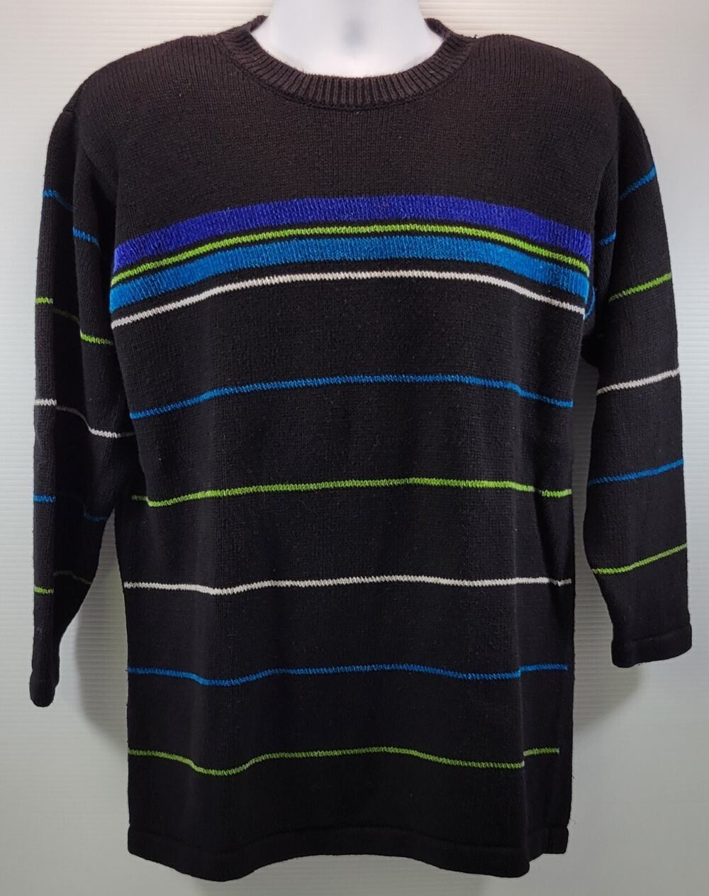 L0) Woman Capistrano Striped Black Pullover Sweater 14/16